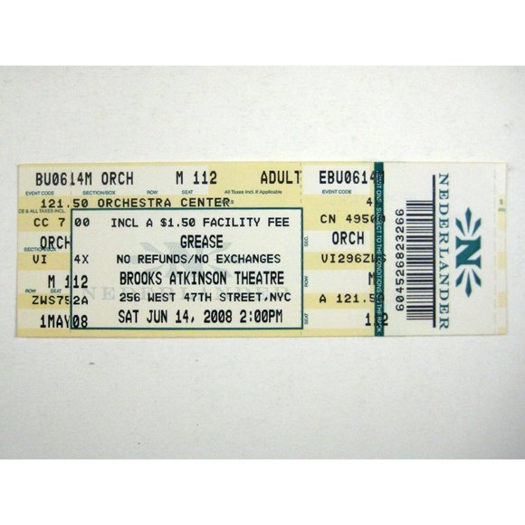 Grease Playbill TICKET ONLY June 14 2008 Brooks Atkinson Theatre Hydzik Osnes - Picture 1 of 1